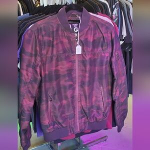 FRIED Denim Small burgundy & black camo windbreaker jacket